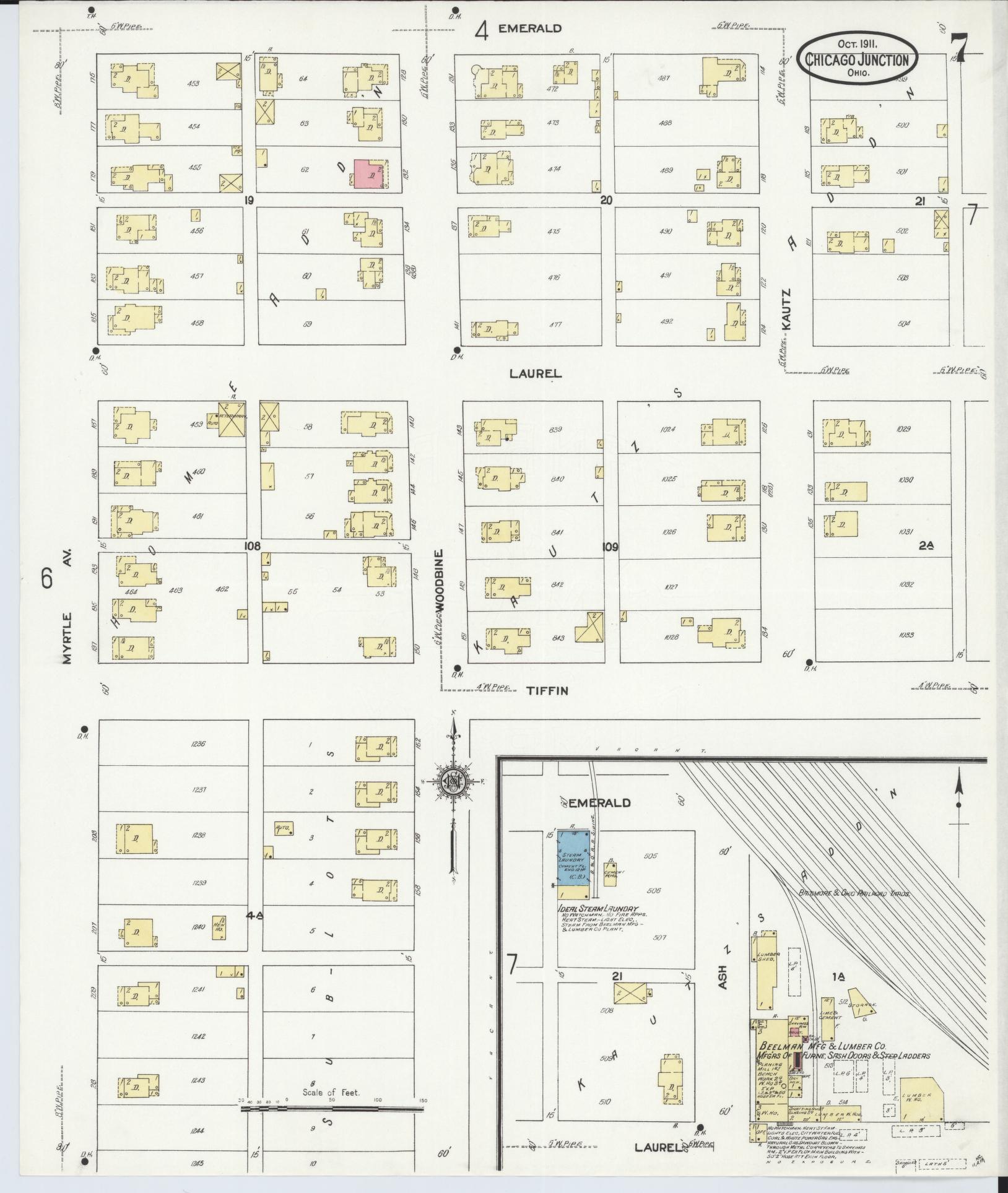 Sanborn Fire Insurance Map from Chicago Junction, Huron County, Ohio (1911), Sheet #0007 - Historic Sanborn Fire Insurance Map Print, vintage old map wall art, antique decor, genealogy gift, Ohio Ohio map