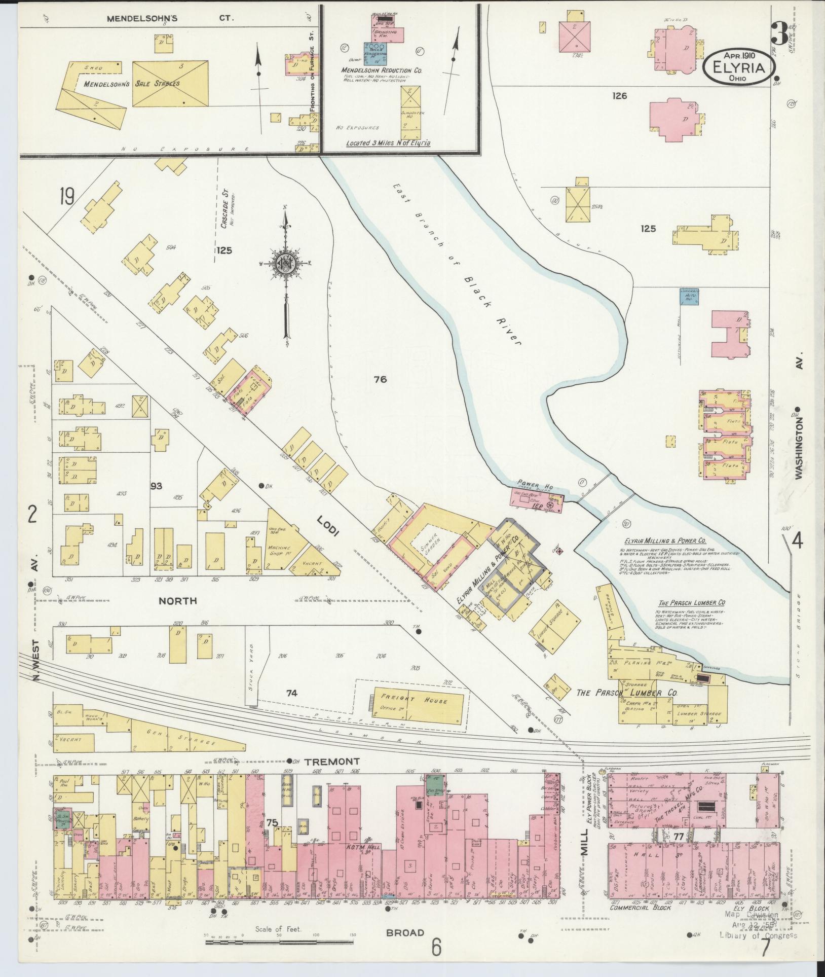 Sanborn Fire Insurance Map from Elyria, Lorain County, Ohio (1910), Sheet #0003 - Historic Sanborn Fire Insurance Map Print, vintage old map wall art, antique decor, genealogy gift, Ohio Ohio map