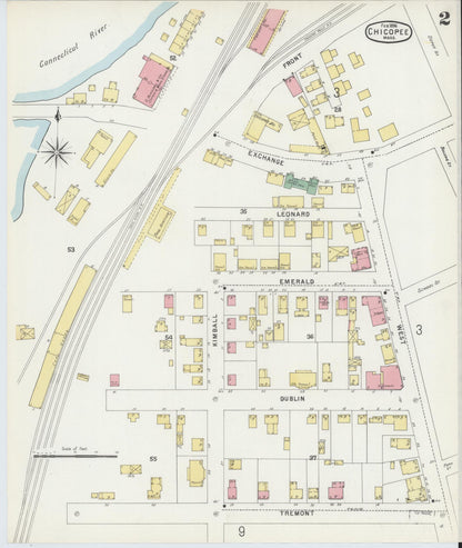 Sanborn Fire Insurance Map from Chicopee, Hampden County, Massachusetts (1896), Sheet #0002 - Complete Map Set gallery image, historic Sanborn map, vintage wall art, Massachusetts Massachusetts