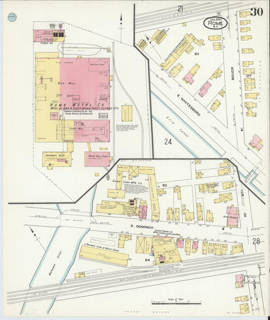 Sanborn Fire Insurance Map from Rome, Oneida County, New York (1909), Sheet #0030 - Historic Sanborn Fire Insurance Map Print, vintage old map wall art, antique decor, genealogy gift, New York New York map