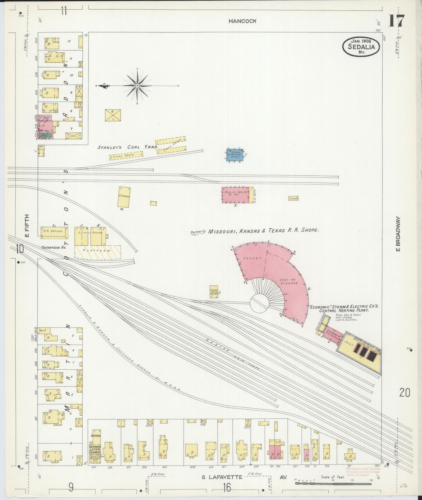 Sanborn Fire Insurance Map from Sedalia, Pettis County, Missouri (1908), Sheet #0017 - Complete Map Set gallery image, historic Sanborn map, vintage wall art, Missouri Missouri