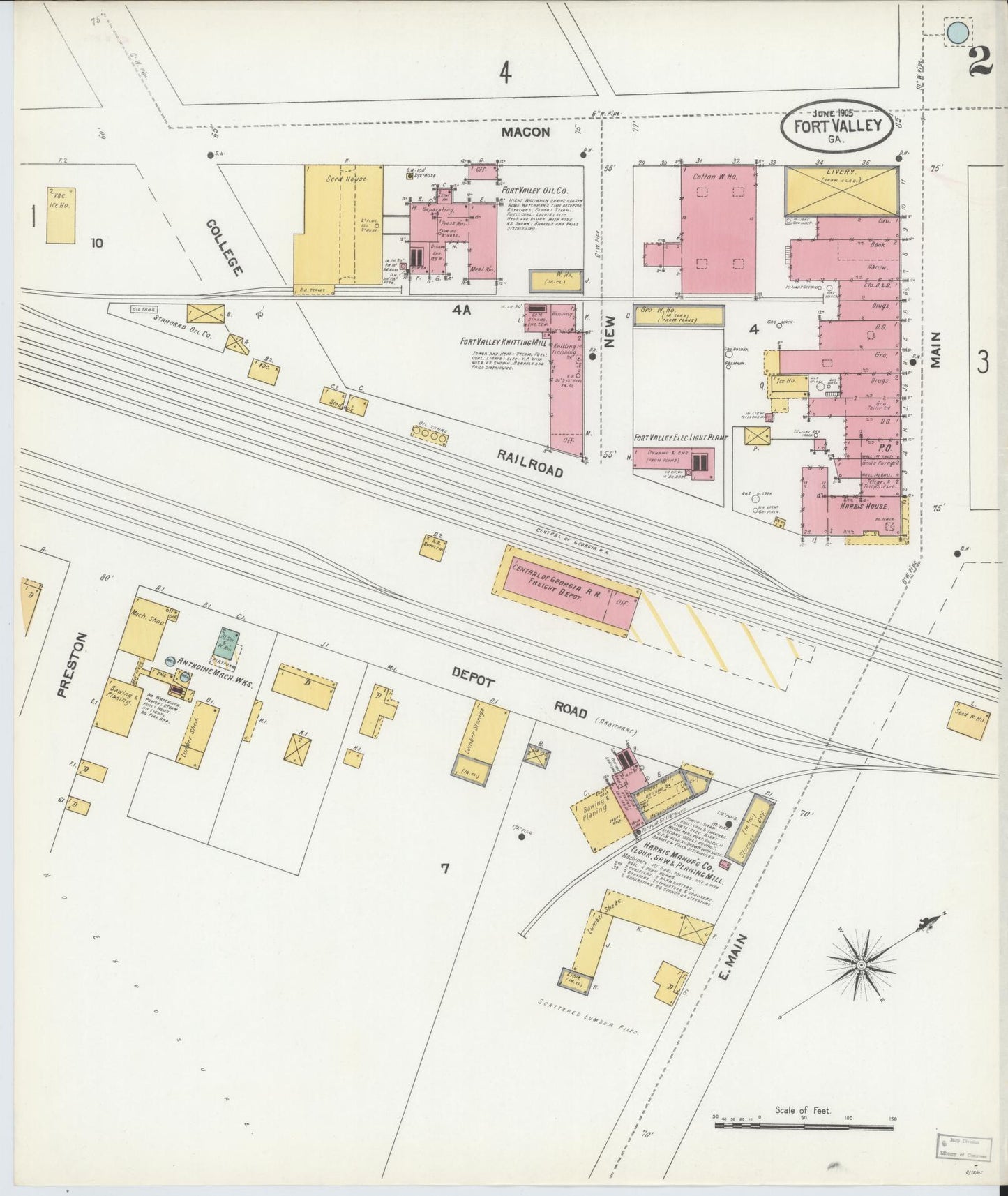 Sanborn Fire Insurance Map from Fort Valley, Peach County, Georgia (1905), Sheet #0002 - Complete Map Set gallery image, historic Sanborn map, vintage wall art, Georgia Georgia