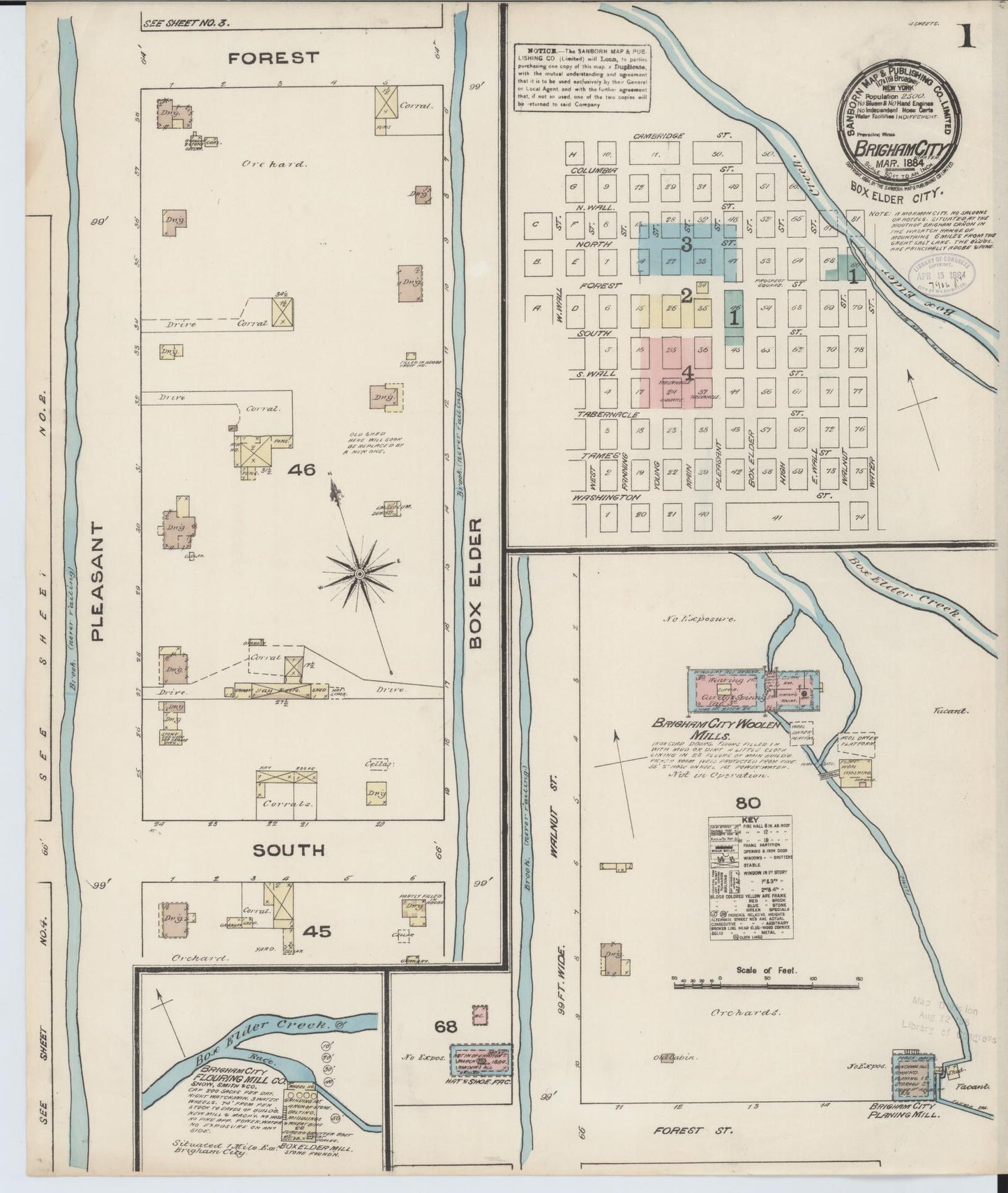 Sanborn Fire Insurance Map from Brigham City, Box Elder County, Utah (1884), Sheet #0001 - Complete Map Set gallery image, historic Sanborn map, vintage wall art, Utah Utah
