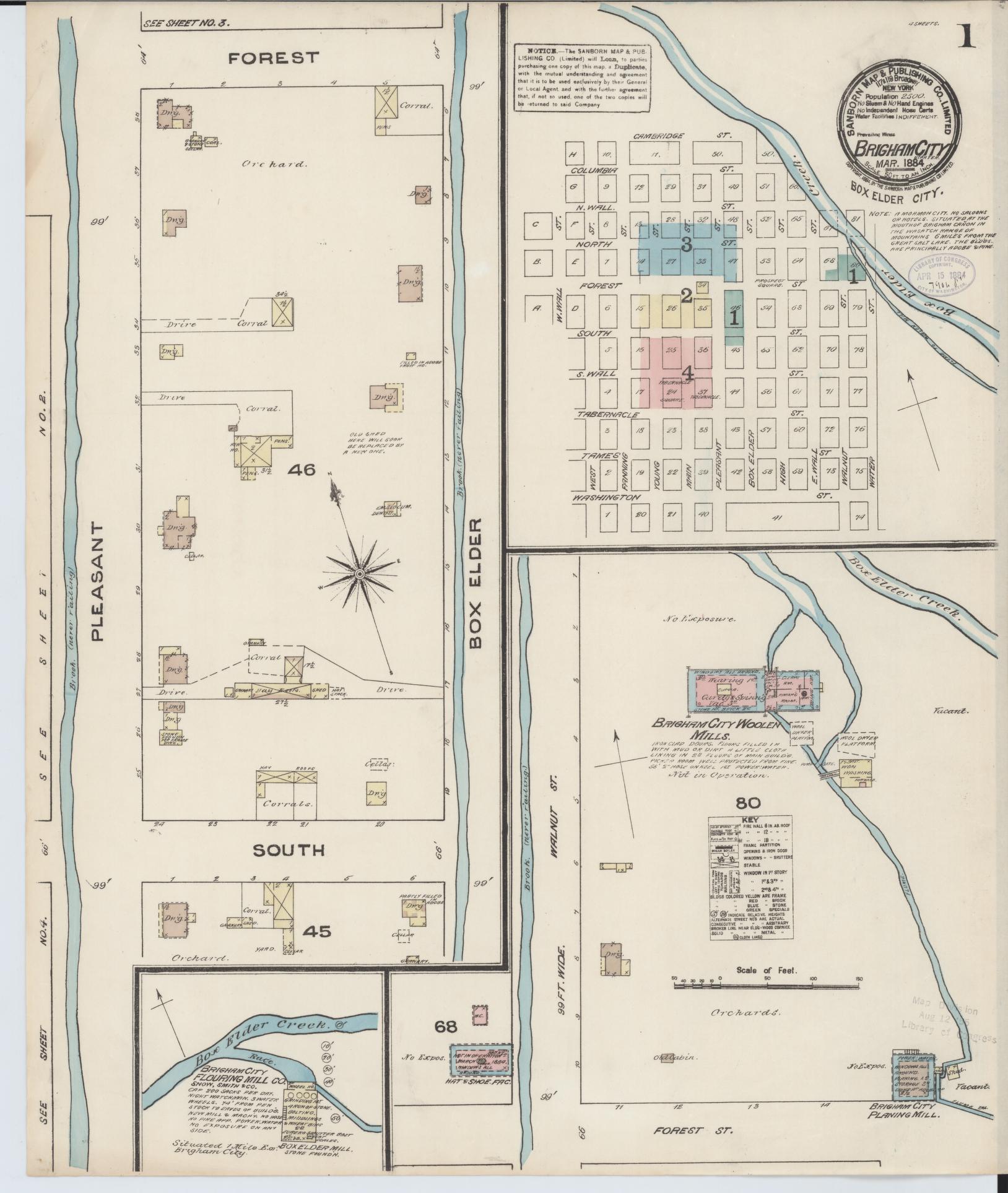 Sanborn Fire Insurance Map from Brigham City, Box Elder County, Utah (1884), Sheet #0001 - Complete Map Set gallery image, historic Sanborn map, vintage wall art, Utah Utah