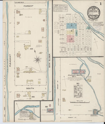 Sanborn Fire Insurance Map from Brigham City, Box Elder County, Utah (1884), Sheet #0001 - Complete Map Set gallery image, historic Sanborn map, vintage wall art, Utah Utah