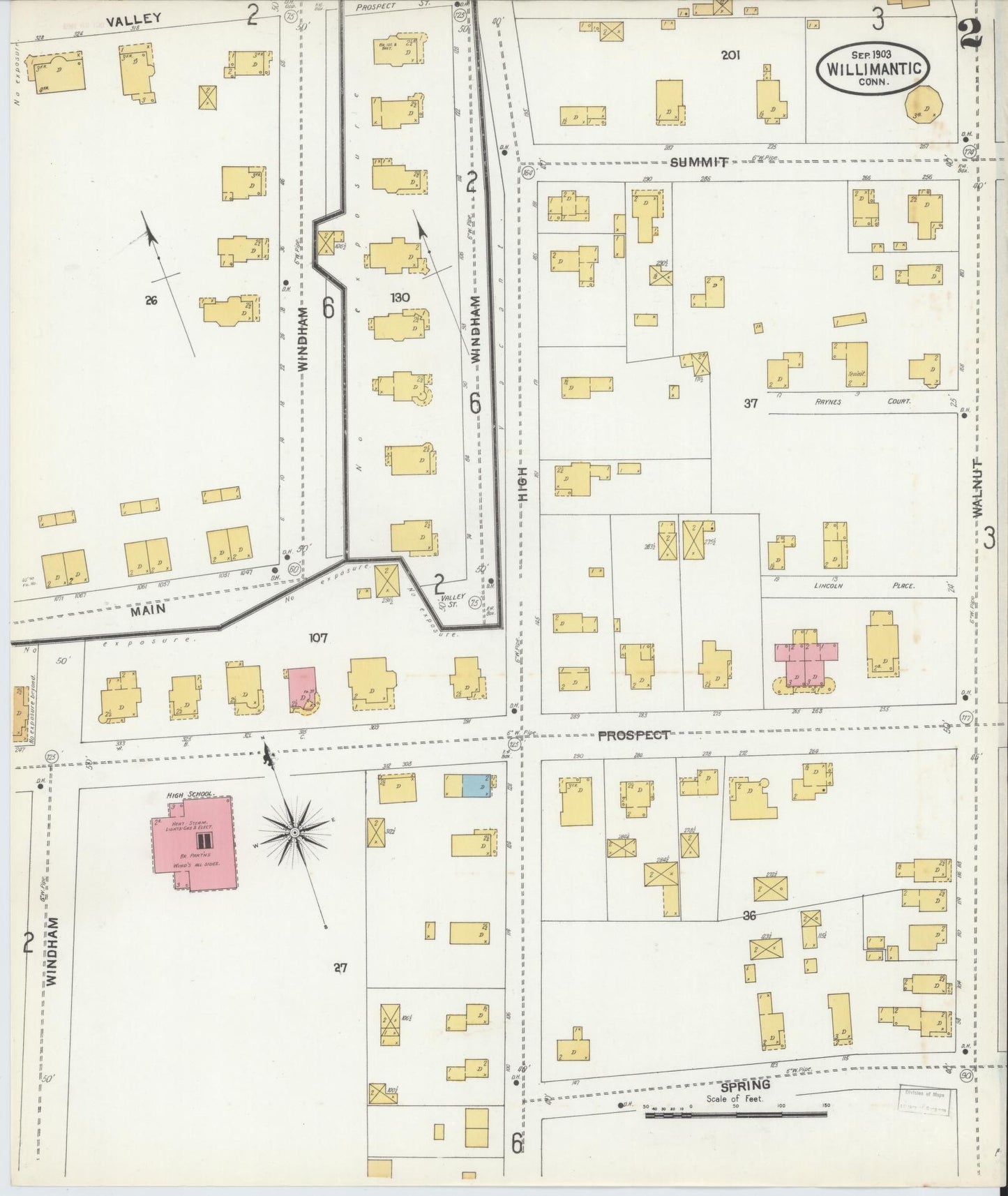 Sanborn Fire Insurance Map from Willimantic, Windham County, Connecticut (1903), Sheet #0002 - Historic Sanborn Fire Insurance Map Print, vintage old map wall art, antique decor, genealogy gift, Connecticut Connecticut map