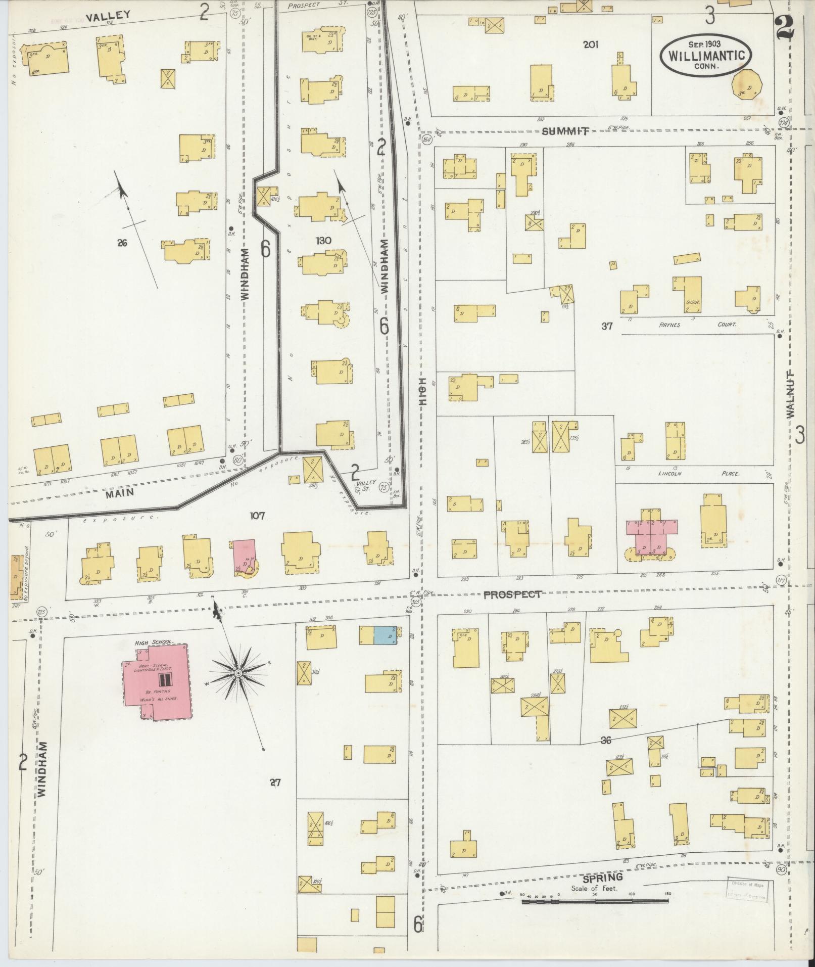 Sanborn Fire Insurance Map from Willimantic, Windham County, Connecticut (1903), Sheet #0002 - Historic Sanborn Fire Insurance Map Print, vintage old map wall art, antique decor, genealogy gift, Connecticut Connecticut map
