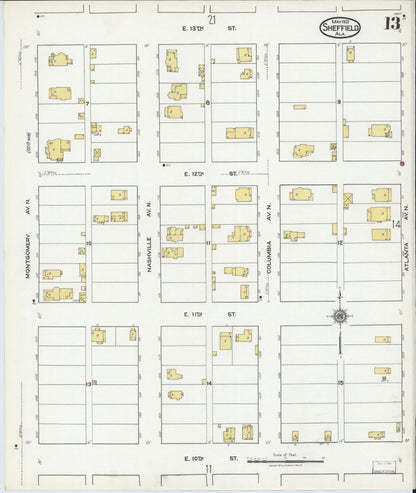 Sanborn Fire Insurance Map from Sheffield, Colbert County, Alabama (1921), Sheet #0013 - Complete Map Set gallery image, historic Sanborn map, vintage wall art, Alabama Alabama