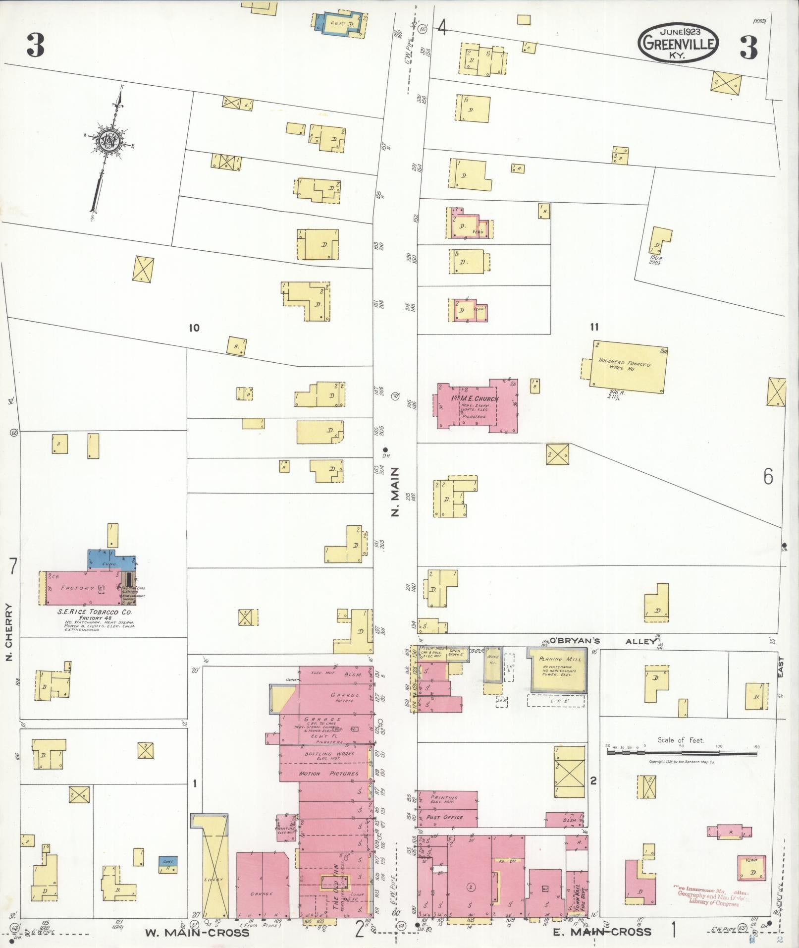 Sanborn Fire Insurance Map from Greenville, Muhlenberg County, Kentucky (1923), Sheet #0003 - Historic Sanborn Fire Insurance Map Print, vintage old map wall art, antique decor, genealogy gift, Kentucky Kentucky map