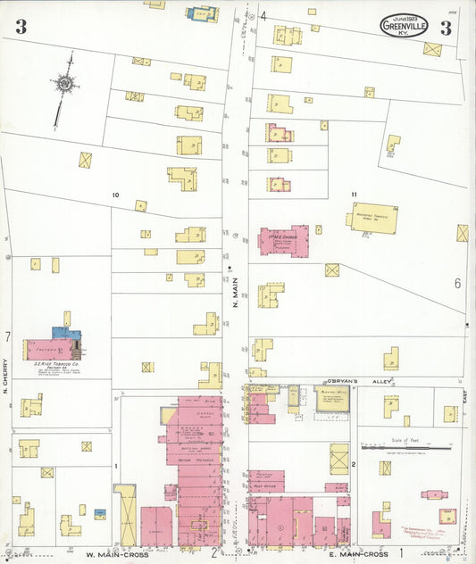 Sanborn Fire Insurance Map from Greenville, Muhlenberg County, Kentucky (1923), Sheet #0003 - Historic Sanborn Fire Insurance Map Print, vintage old map wall art, antique decor, genealogy gift, Kentucky Kentucky map