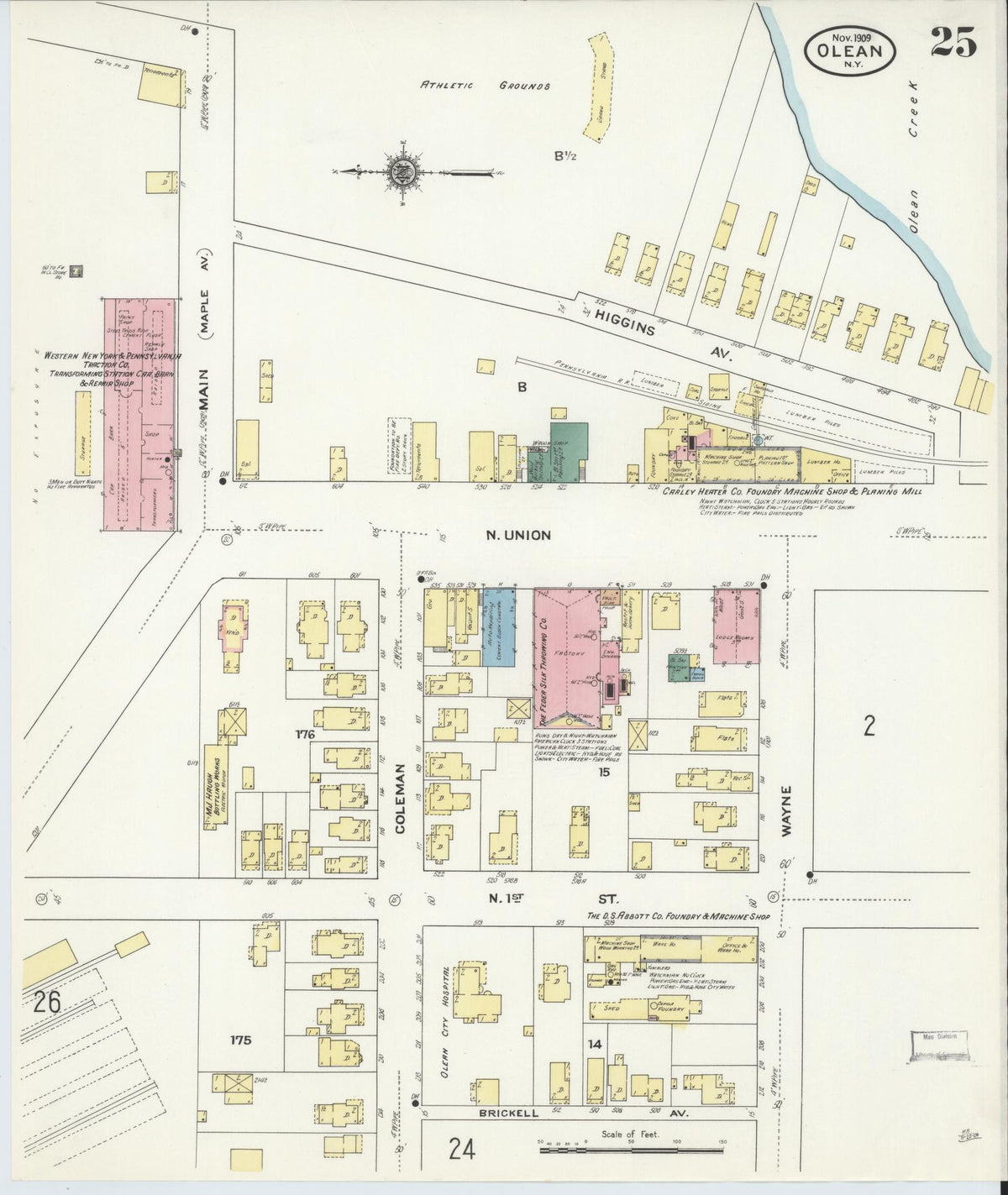 Sanborn Fire Insurance Map from Olean, Cattaraugus County, New York (1909), Sheet #0025 - Complete Map Set gallery image, historic Sanborn map, vintage wall art, New York New York