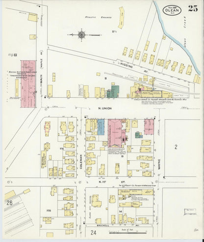 Sanborn Fire Insurance Map from Olean, Cattaraugus County, New York (1909), Sheet #0025 - Complete Map Set gallery image, historic Sanborn map, vintage wall art, New York New York