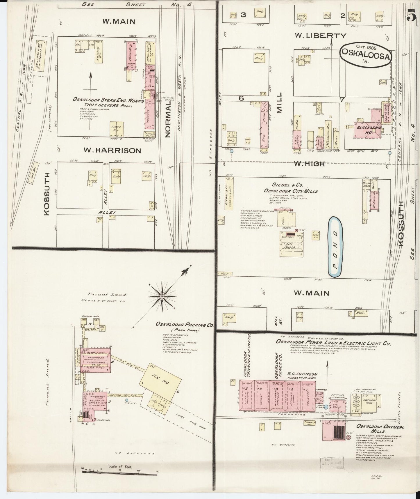 Sanborn Fire Insurance Map from Oskaloosa, Mahaska County, Iowa (1885), Sheet #0005 - Historic Sanborn Fire Insurance Map Print