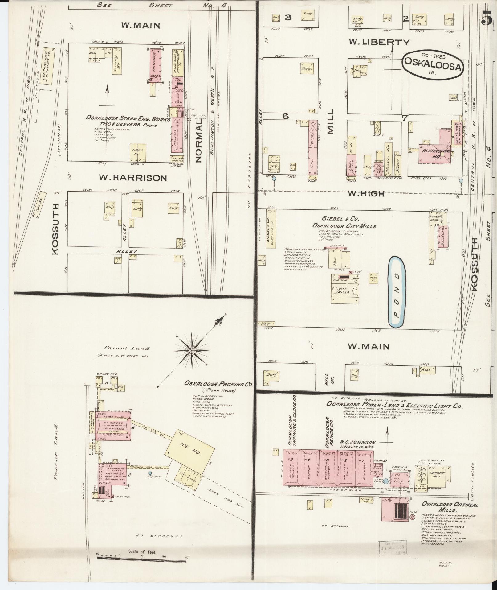 Sanborn Fire Insurance Map from Oskaloosa, Mahaska County, Iowa (1885), Sheet #0005 - Historic Sanborn Fire Insurance Map Print