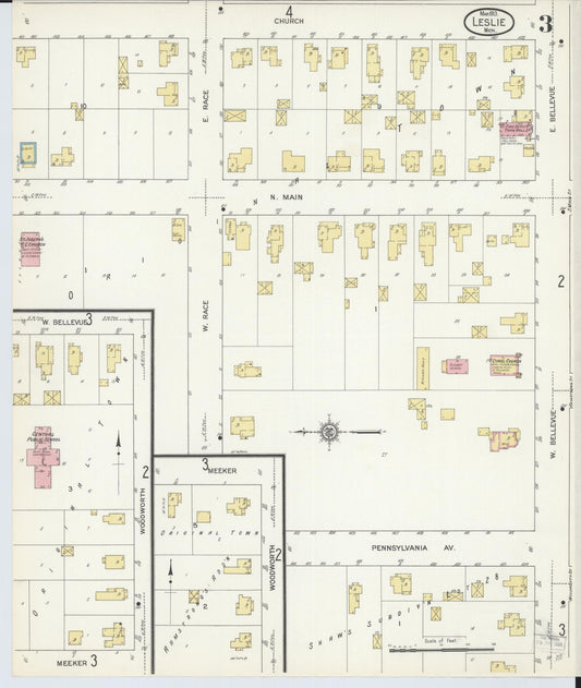 Sanborn Fire Insurance Map from Leslie, Ingham County, Michigan (1913), Sheet #0003 - Historic Sanborn Fire Insurance Map Print, vintage old map wall art, antique decor, genealogy gift, Michigan Michigan map