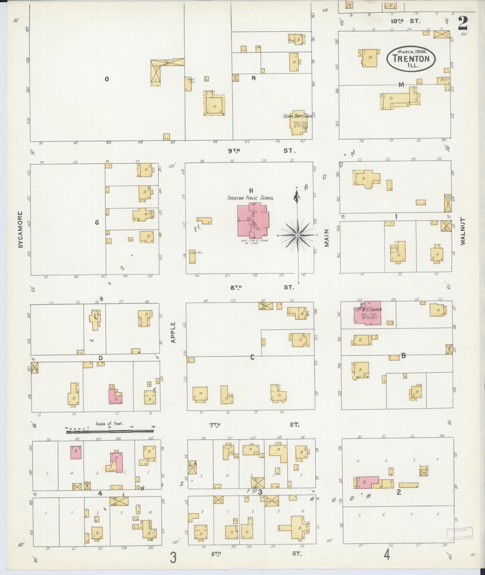 Sanborn Fire Insurance Map from Trenton, Clinton County, Illinois (1906), Sheet #0002 - Historic Sanborn Fire Insurance Map Print, vintage old map wall art, antique decor, genealogy gift, Illinois Illinois map