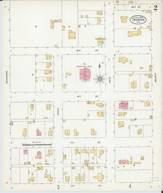 Sanborn Fire Insurance Map from Trenton, Clinton County, Illinois (1906), Sheet #0002 - Historic Sanborn Fire Insurance Map Print, vintage old map wall art, antique decor, genealogy gift, Illinois Illinois map
