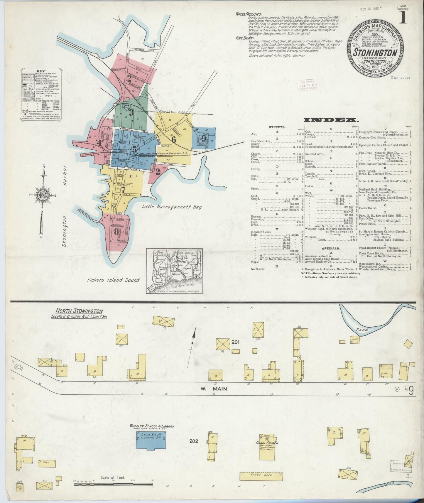 Sanborn Fire Insurance Map from Stonington, New London County, Connecticut (1912), Sheet #0001 - Complete Map Set gallery image, historic Sanborn map, vintage wall art, Connecticut Connecticut