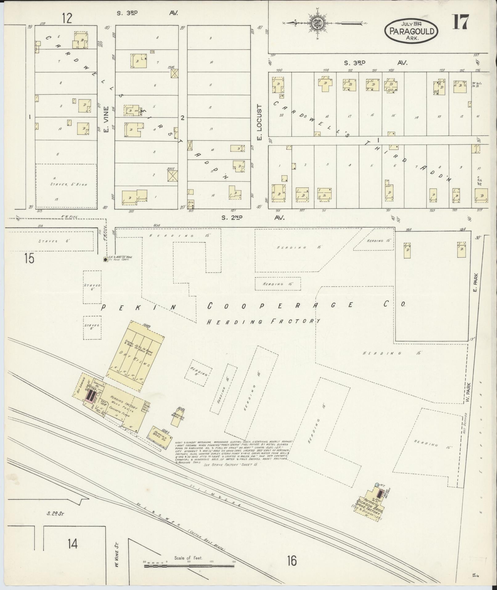 Sanborn Fire Insurance Map from Paragould, Greene County, Arkansas (1914), Sheet #0017 - Complete Map Set gallery image, historic Sanborn map, vintage wall art, Arkansas Arkansas