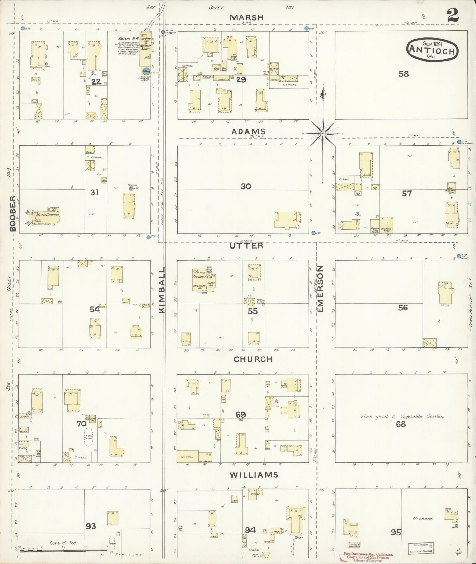 Sanborn Fire Insurance Map from Antioch, Contra Costa County, California (1891), Sheet #0002 - Historic Sanborn Fire Insurance Map Print, vintage old map wall art, antique decor, genealogy gift, California California map