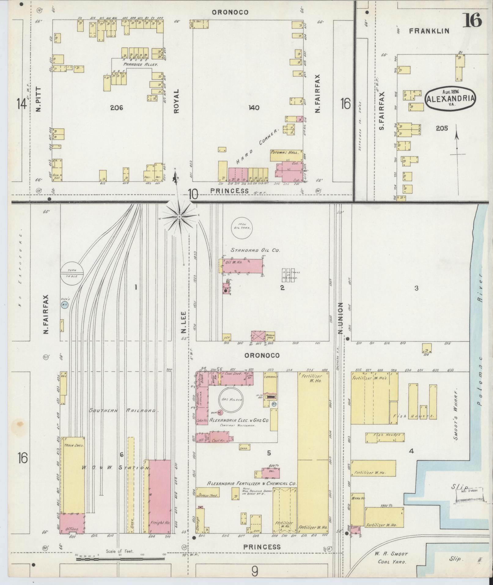 Sanborn Fire Insurance Map from Alexandria, Independent Cities, Virginia (1891), Sheet #0016 - Historic Sanborn Fire Insurance Map Print, vintage old map wall art, antique decor, genealogy gift, Virginia Virginia map