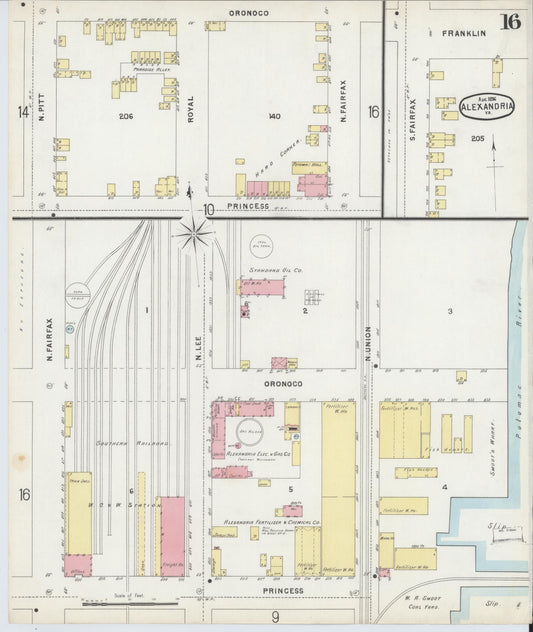 Sanborn Fire Insurance Map from Alexandria, Independent Cities, Virginia (1891), Sheet #0016 - Historic Sanborn Fire Insurance Map Print, vintage old map wall art, antique decor, genealogy gift, Virginia Virginia map