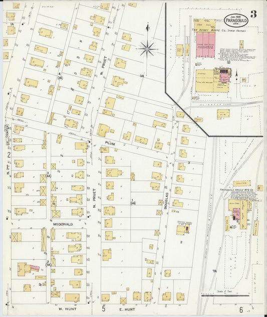 Sanborn Fire Insurance Map from Paragould, Greene County, Arkansas (1909), Sheet #0003 - Historic Sanborn Fire Insurance Map Print, vintage old map wall art, antique decor, genealogy gift, Arkansas Arkansas map