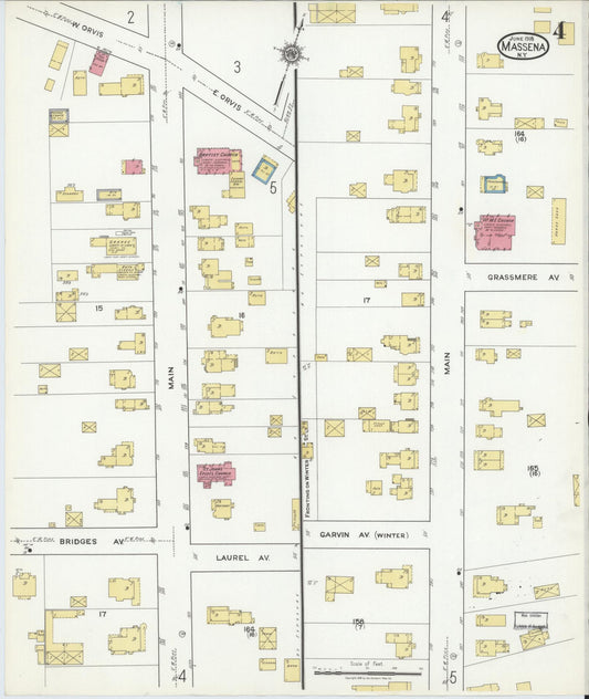 Sanborn Fire Insurance Map from Massena, St. Lawrence County, New York (1918), Sheet #0004 - Historic Sanborn Fire Insurance Map Print, vintage old map wall art, antique decor, genealogy gift, New York New York map