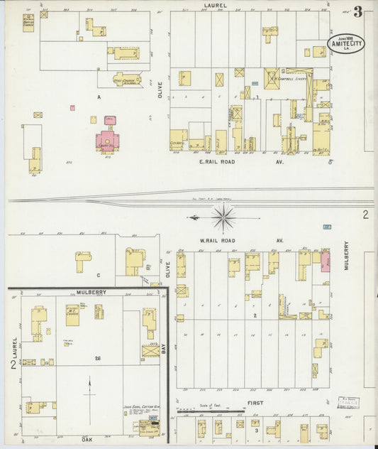 Sanborn Fire Insurance Map from Amite, Tangipahoa Parish, Louisiana (1898), Sheet #0003 - Historic Sanborn Fire Insurance Map Print, vintage old map wall art, antique decor, genealogy gift, Louisiana Louisiana map