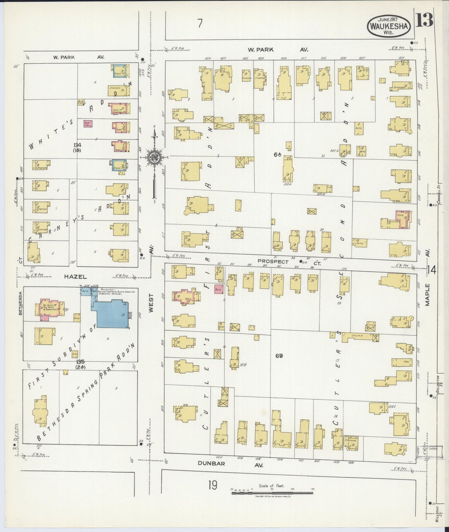 Sanborn Fire Insurance Map from Waukesha, Waukesha County, Wisconsin (1917), Sheet #0013 - Complete Map Set gallery image, historic Sanborn map, vintage wall art, Wisconsin Wisconsin