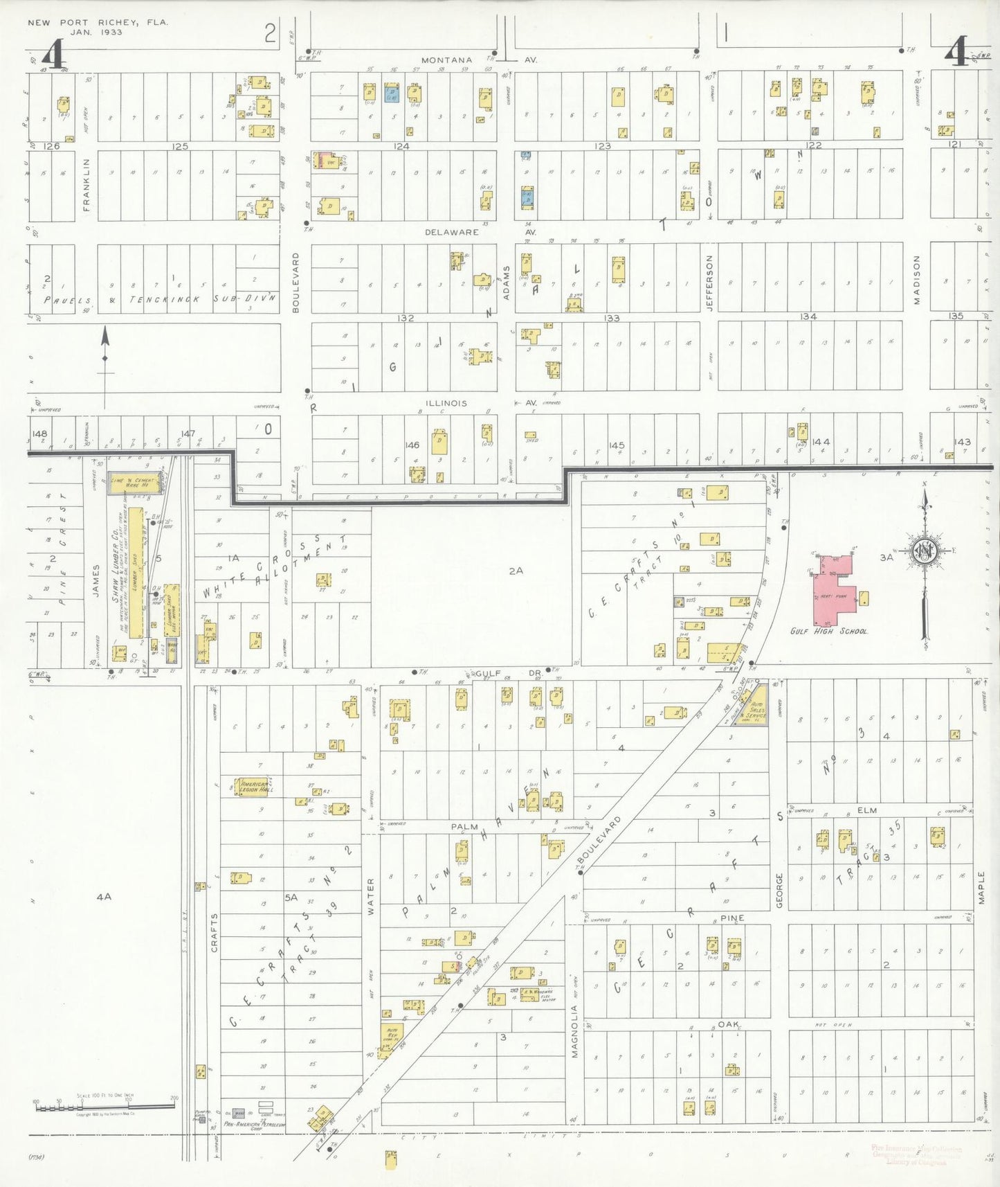 Sanborn Fire Insurance Map from New Port Richey, Pasco County, Florida (1933), Sheet #0004 - Historic Sanborn Fire Insurance Map Print, vintage old map wall art, antique decor, genealogy gift, Florida Florida map