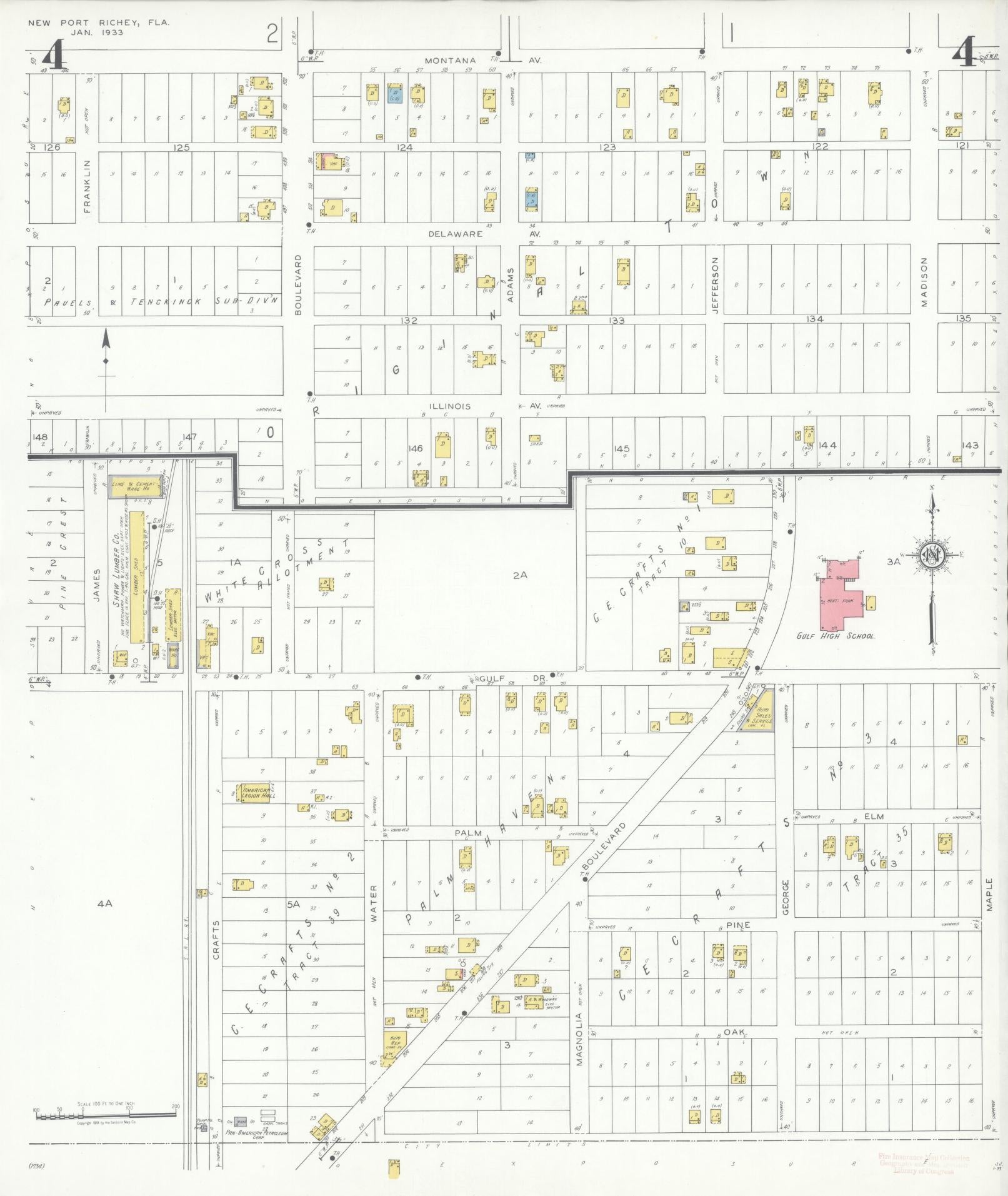 Sanborn Fire Insurance Map from New Port Richey, Pasco County, Florida (1933), Sheet #0004 - Historic Sanborn Fire Insurance Map Print, vintage old map wall art, antique decor, genealogy gift, Florida Florida map