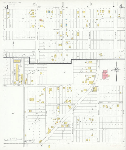 Sanborn Fire Insurance Map from New Port Richey, Pasco County, Florida (1933), Sheet #0004 - Historic Sanborn Fire Insurance Map Print, vintage old map wall art, antique decor, genealogy gift, Florida Florida map