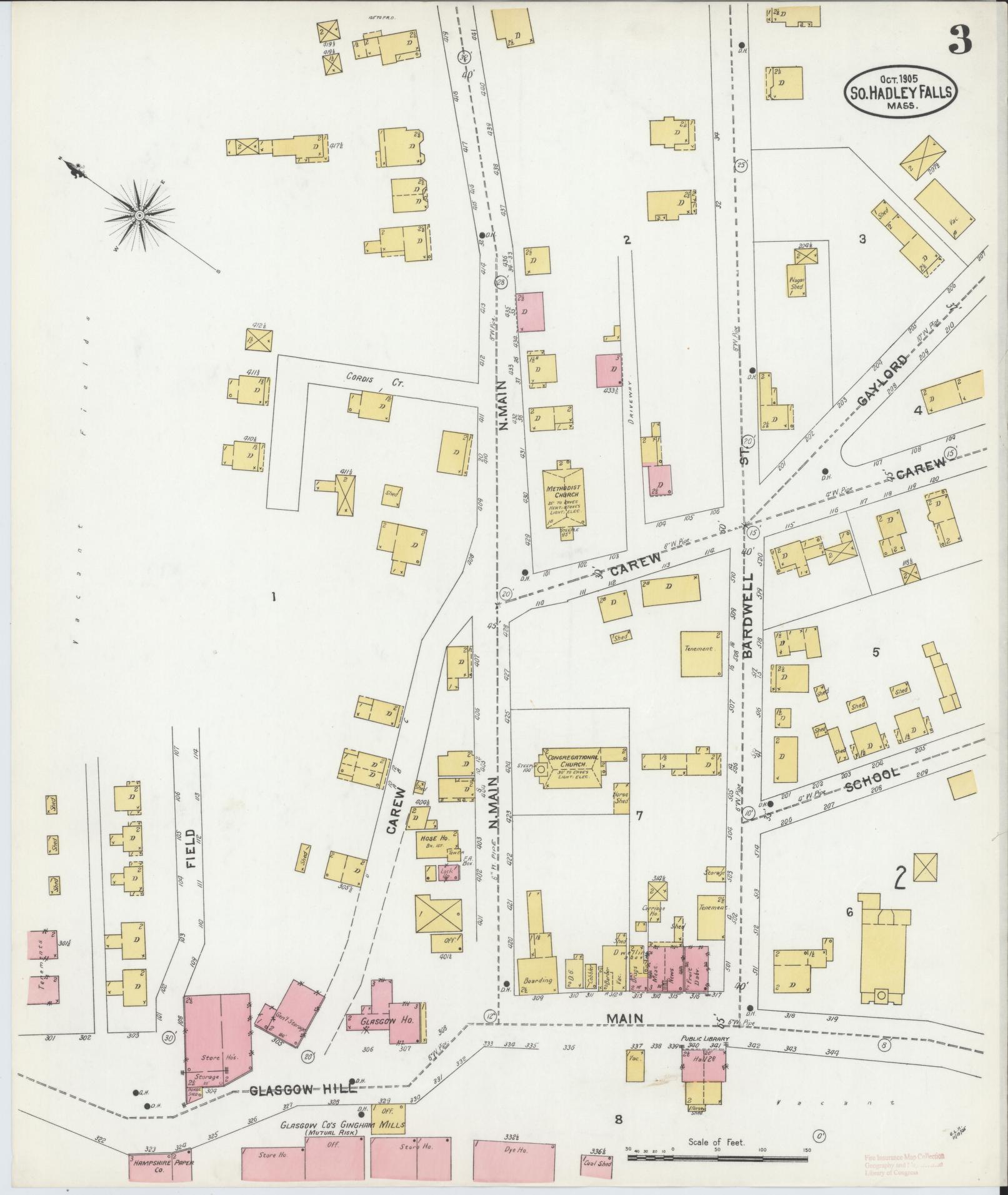 Sanborn Fire Insurance Map from South Hadley Falls, Hampshire County, Massachusetts (1905), Sheet #0003 - Historic Sanborn Fire Insurance Map Print, vintage old map wall art, antique decor, genealogy gift, Massachusetts Massachusetts map