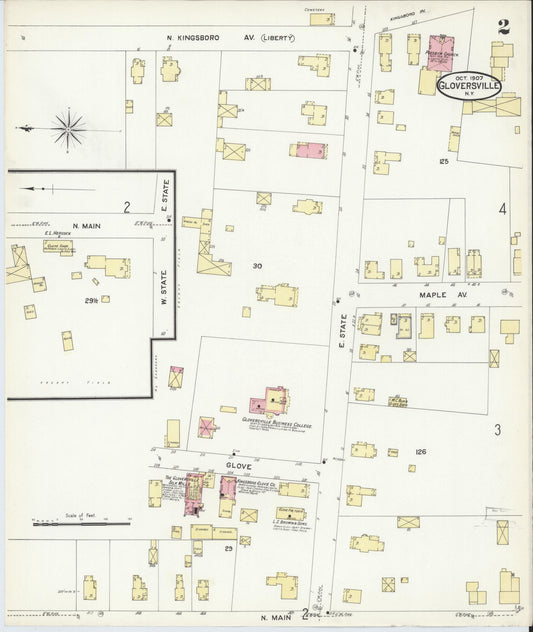 Sanborn Fire Insurance Map from Gloversville, Fulton County, New York (1907), Sheet #0002 - Historic Sanborn Fire Insurance Map Print, vintage old map wall art, antique decor, genealogy gift, New York New York map