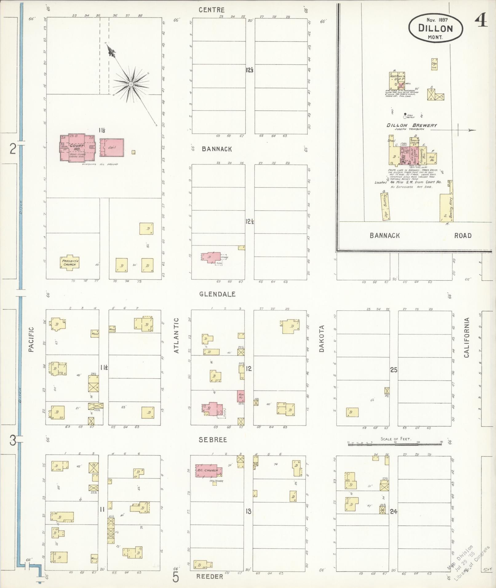 Sanborn Fire Insurance Map from Dillon, Beaverhead County, Montana (1897), Sheet #0004 - Historic Sanborn Fire Insurance Map Print, vintage old map wall art, antique decor, genealogy gift, Montana Montana map