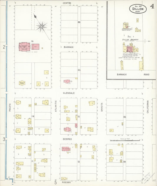 Sanborn Fire Insurance Map from Dillon, Beaverhead County, Montana (1897), Sheet #0004 - Historic Sanborn Fire Insurance Map Print, vintage old map wall art, antique decor, genealogy gift, Montana Montana map