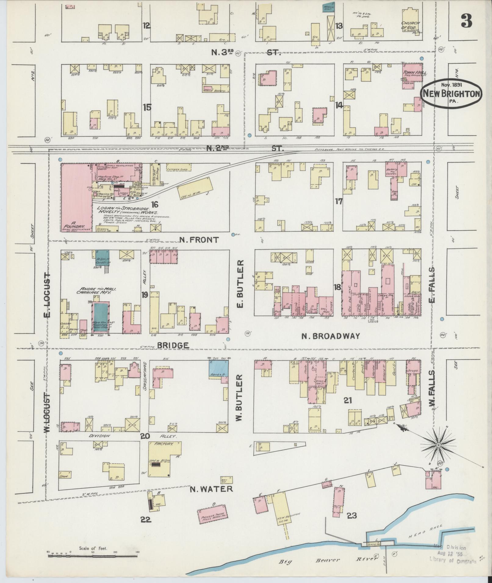 Sanborn Fire Insurance Map from New Brighton, Beaver County, Pennsylvania (1891), Sheet #0003 - Complete Map Set gallery image, historic Sanborn map, vintage wall art, Pennsylvania Pennsylvania