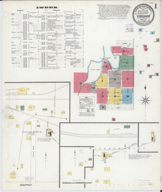 Sanborn Fire Insurance Map from Virginia, Saint Louis County, Minnesota (1908), Sheet #0001 - Historic Sanborn Fire Insurance Map Print, vintage old map wall art, antique decor, genealogy gift, Minnesota Minnesota map