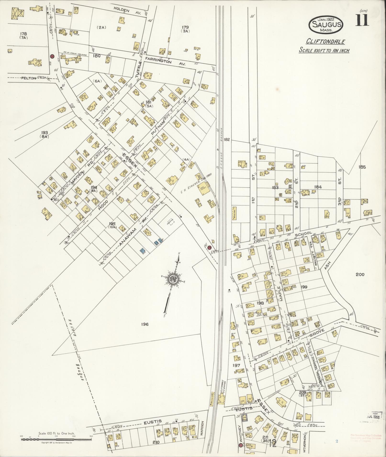 Sanborn Fire Insurance Map from Saugus, Essex County, Massachusetts (1922), Sheet #0011 - Historic Sanborn Fire Insurance Map Print, vintage old map wall art, antique decor, genealogy gift, Massachusetts Massachusetts map