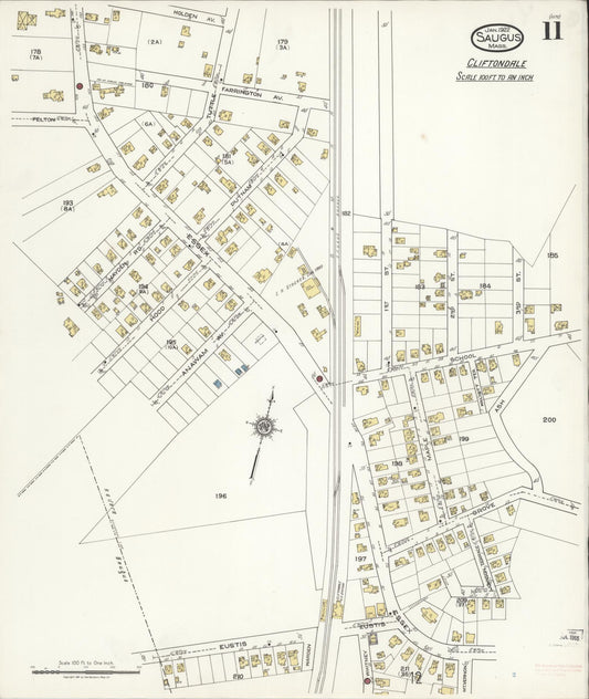 Sanborn Fire Insurance Map from Saugus, Essex County, Massachusetts (1922), Sheet #0011 - Historic Sanborn Fire Insurance Map Print, vintage old map wall art, antique decor, genealogy gift, Massachusetts Massachusetts map