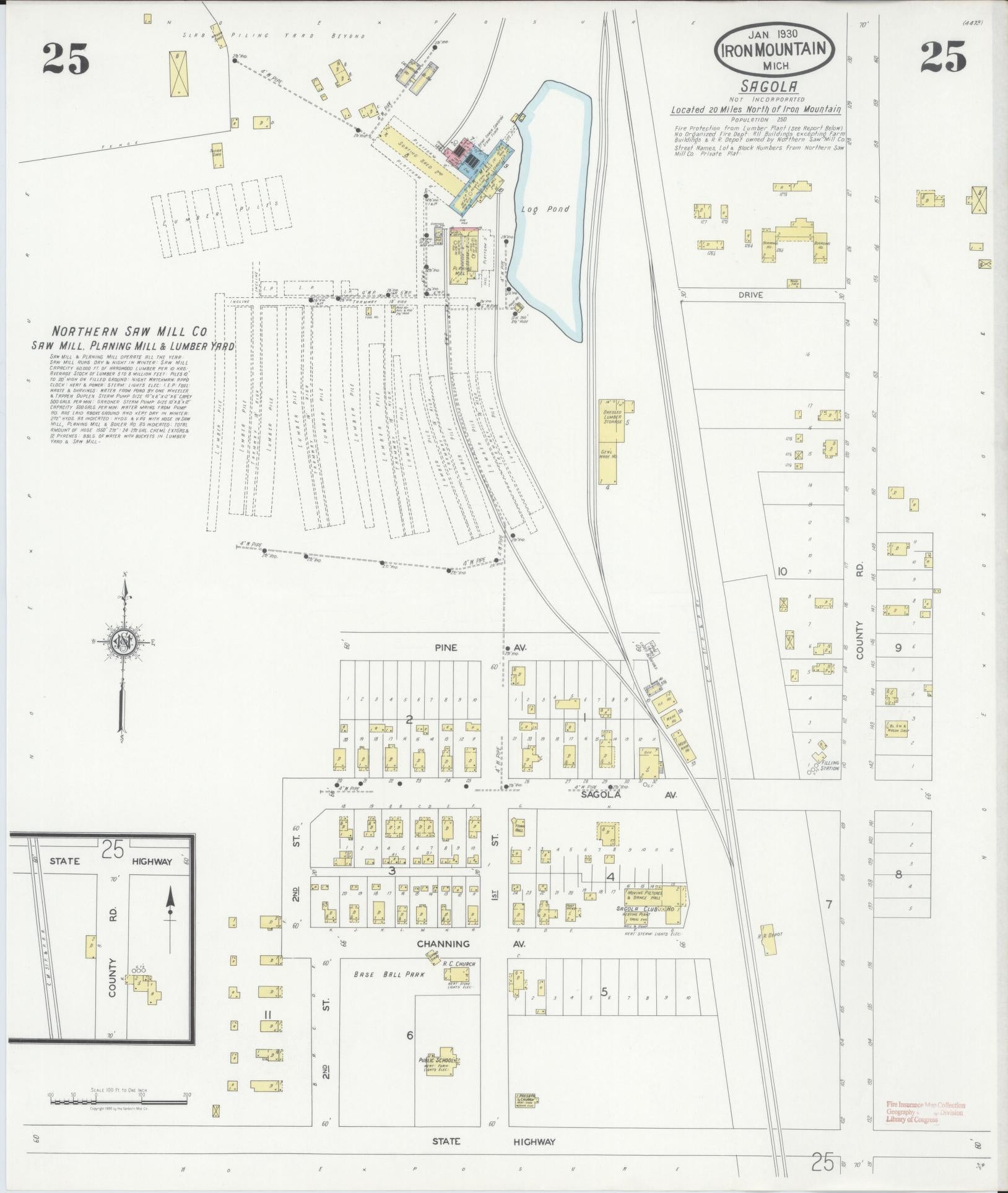 Sanborn Fire Insurance Map from Iron Mountain, Dickinson County, Michigan (1930), Sheet #0025 - Complete Map Set gallery image, historic Sanborn map, vintage wall art, Michigan Michigan