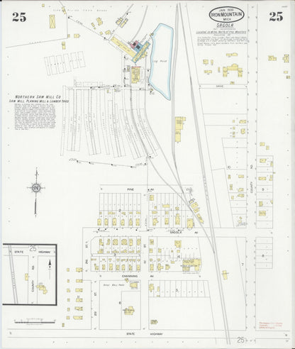 Sanborn Fire Insurance Map from Iron Mountain, Dickinson County, Michigan (1930), Sheet #0025 - Complete Map Set gallery image, historic Sanborn map, vintage wall art, Michigan Michigan