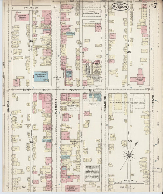 Sanborn Fire Insurance Map from Hudson, Columbia County, New York (1884), Sheet #0007 - Historic Sanborn Fire Insurance Map Print, vintage old map wall art, antique decor, genealogy gift, New York New York map