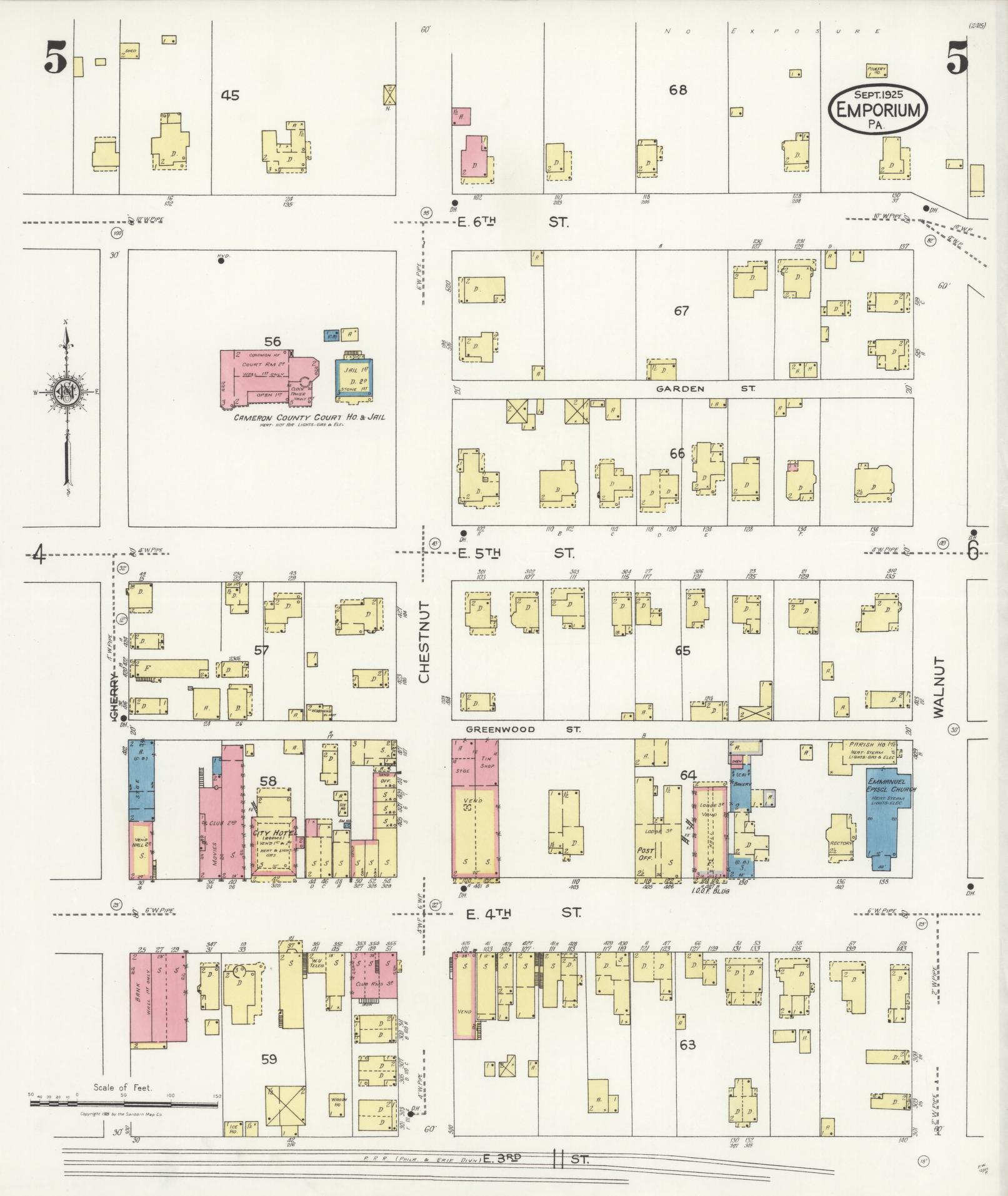 Sanborn Fire Insurance Map from Emporium, Cameron County, Pennsylvania (1925), Sheet #0005 - Historic Sanborn Fire Insurance Map Print, vintage old map wall art, antique decor, genealogy gift, Pennsylvania Pennsylvania map