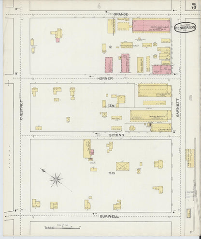Sanborn Fire Insurance Map from Henderson, Vance County, North Carolina (1893), Sheet #0005 - Complete Map Set gallery image, historic Sanborn map, vintage wall art, North Carolina North Carolina