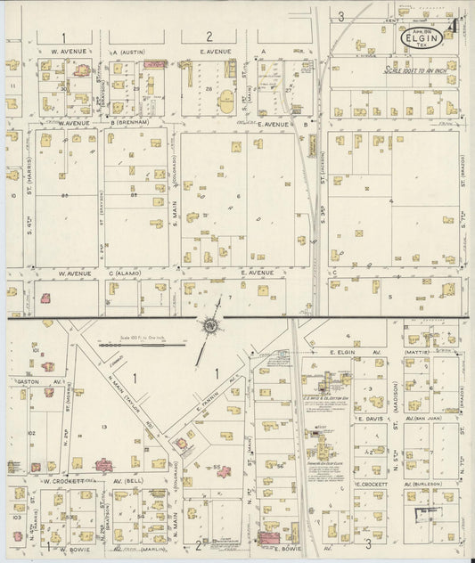 Sanborn Fire Insurance Map from Elgin, Bastrop County, Texas (1916), Sheet #0004 - Historic Sanborn Fire Insurance Map Print, vintage old map wall art, antique decor, genealogy gift, Texas Texas map