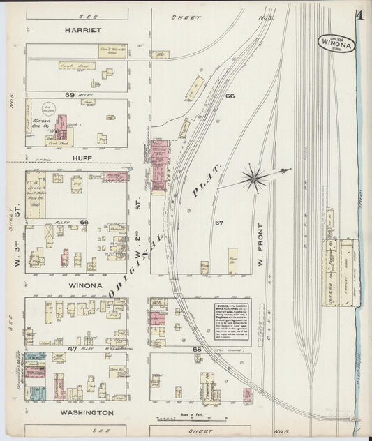 Sanborn Fire Insurance Map from Winona, Winona County, Minnesota (1884), Sheet #0004 - Historic Sanborn Fire Insurance Map Print, vintage old map wall art, antique decor, genealogy gift, Minnesota Minnesota map