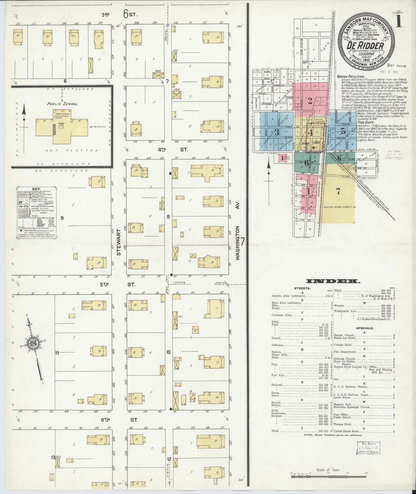 Sanborn Fire Insurance Map from De Ridder, Beauregard Parish, Louisiana (1912), Sheet #0001 - Complete Map Set gallery image, historic Sanborn map, vintage wall art, Louisiana Louisiana