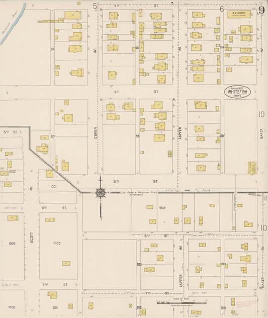 Sanborn Fire Insurance Map from Whitefish, Flathead County, Montana (1922), Sheet #0009 - Historic Sanborn Fire Insurance Map Print, vintage old map wall art, antique decor, genealogy gift, Montana Montana map